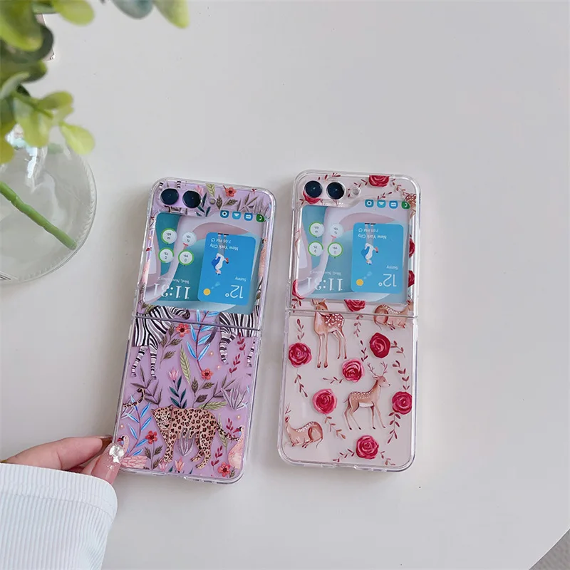 

Painted Cute Animals Phone Case for Samsung Galaxy Z Flip 3 Z Flip 4 Z Flip 5 Hard PC Back Cover for ZFlip5 Case Shell