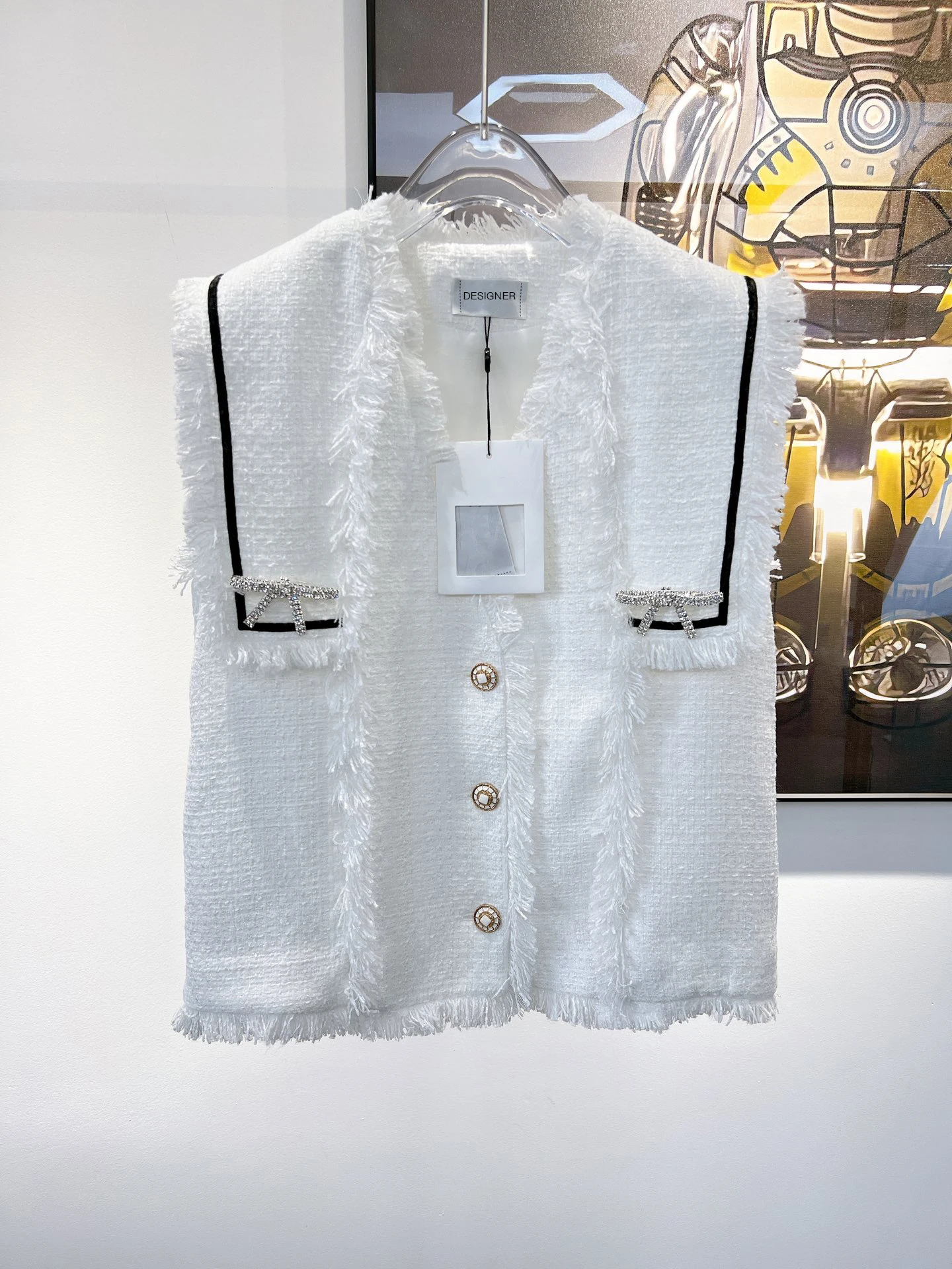 

2022 New Summer Tassel Vest Coat Thin Hit Color Elegant Chic Vintage Runway Designer Tops Luxury High Quality Sleeveless Jacket