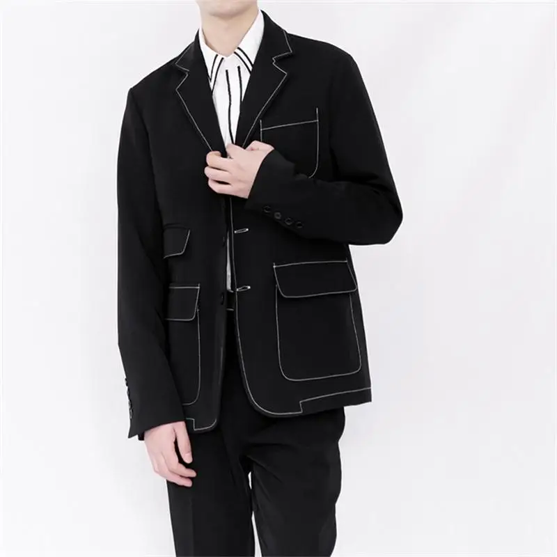 Men's Simple White Line Suit Large Size New Style Personalized Multi Pocket Fashion Classic Business Casual |