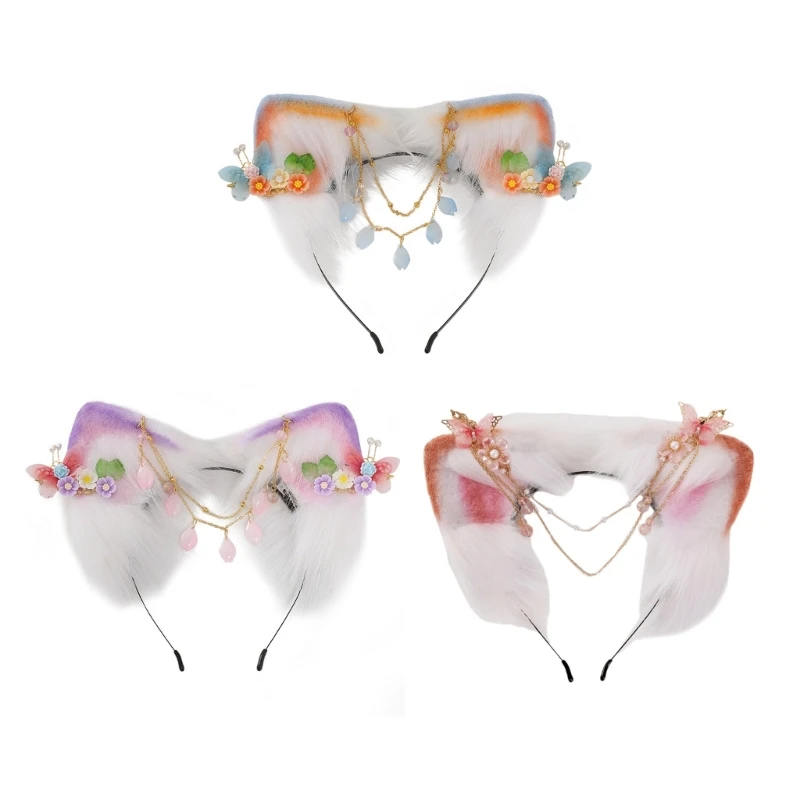 

Fashion Headband Students Live Broadcast Hairband Kitten Ears Flower Hair Hoop