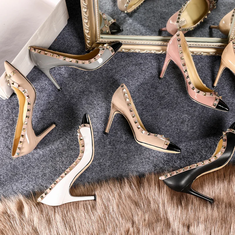 Women Pointed Toe Heels Sexy Rivet Glitter Party Prom Wedding Shoe Elegant Women Shoes Free Shipping Offer Women's Summer Shoes