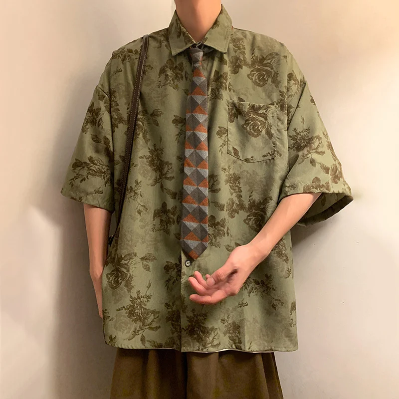 

Футболка TFETTERS мужская с цветочным принтом, винтажная тенниска с рукавом до локтя, Повседневная модная рубашка с графическим принтом, уличная одежда, цвет зеленый, лето