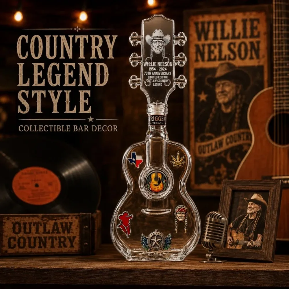 Фото Виски Willie Nelson Texas Guitar Glass, 70-летний юбилей, сувенир для поклонников аутлоу-кантри, декор для вестерн-бара, мужской уголок отдыха. №2
