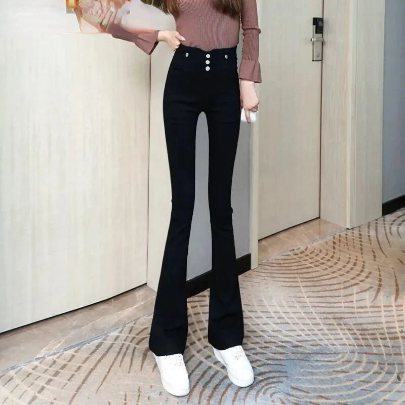 

2022 Women Spring Autumn New High Waist Flared Pants Female Skinny Stretch Leggings Ladies Thin Tight Casual Leggings E240