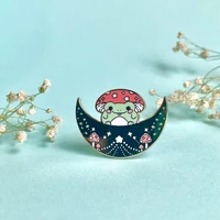 cartoon cute celestial frog and moon hard enamel badge brooch diy accessories backpack collar lapel mushroom pin party jewelry
