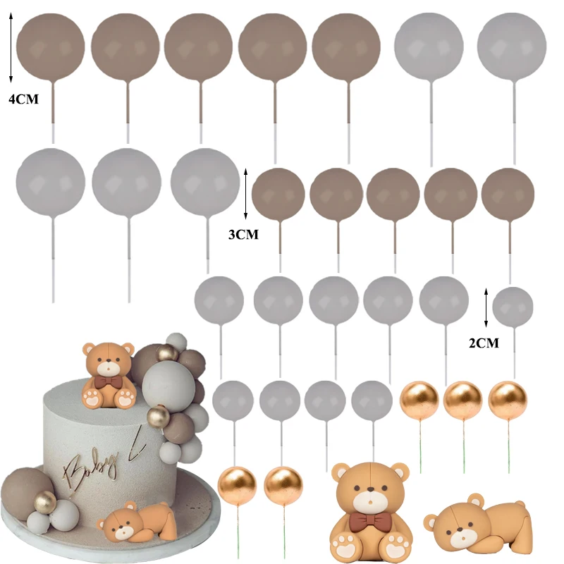 Топперы для торта в виде шариков темно-телесного и серого цвета 32 шт. украшения