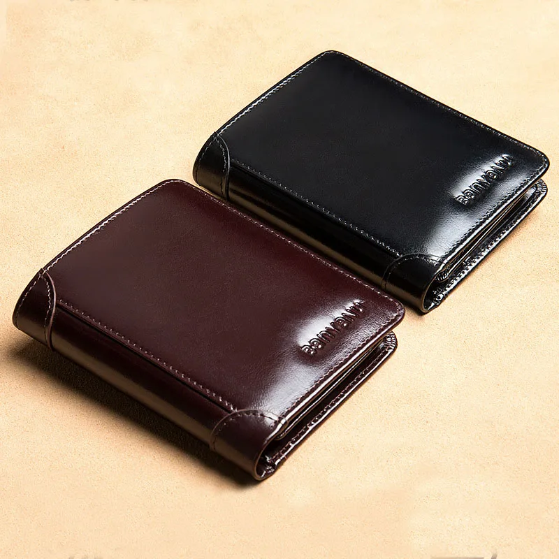 

New leather men's anti-theft brush Vintage ultra-thin multi-function ID credit card vertical card bag Short wallet holder purse