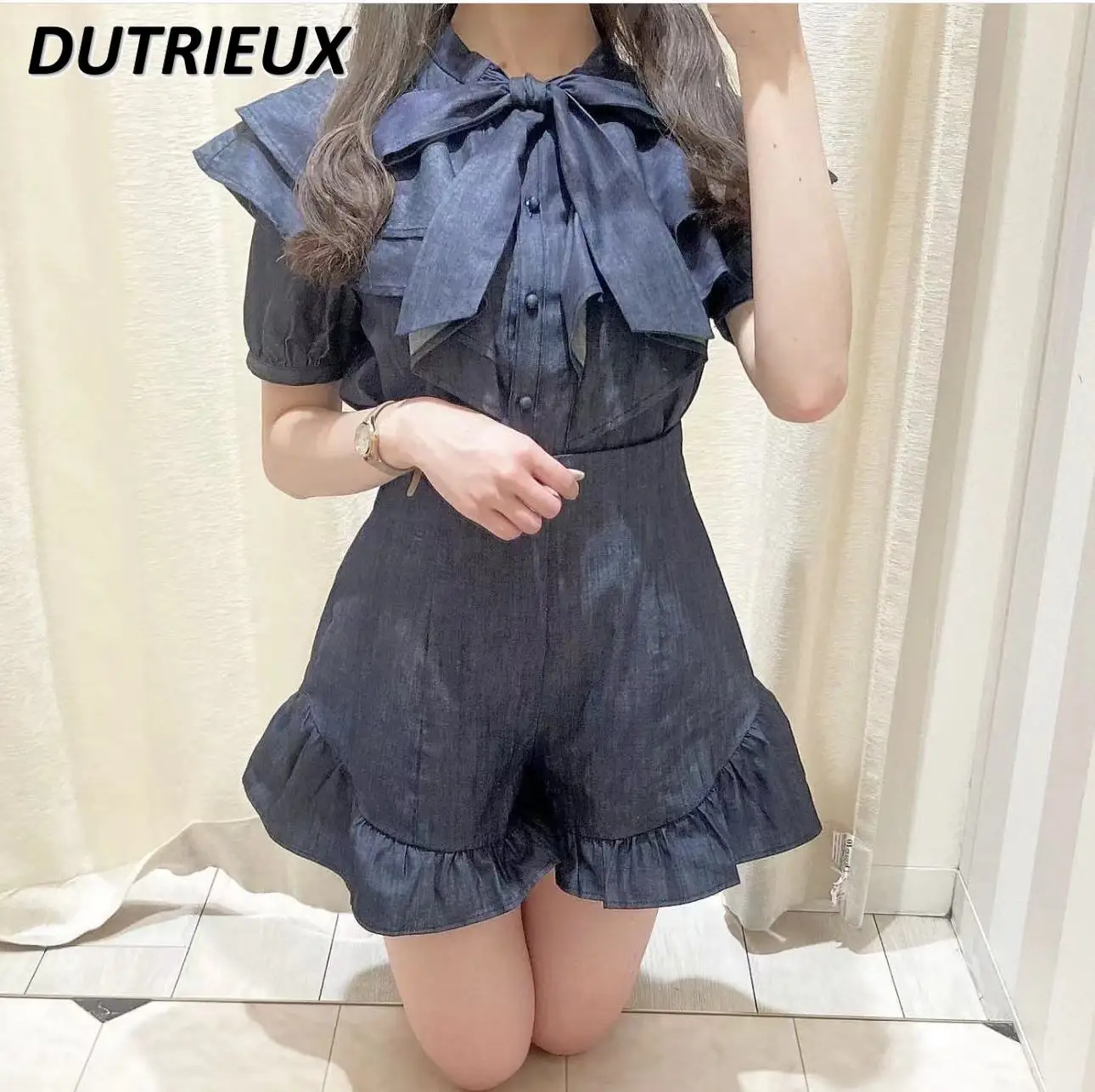 

2023 New Short Set for Women Fashion Summer Casual Suit Ruffled Short Sleeve Shirt Casual Shorts Fashion Two-Piece Set Female