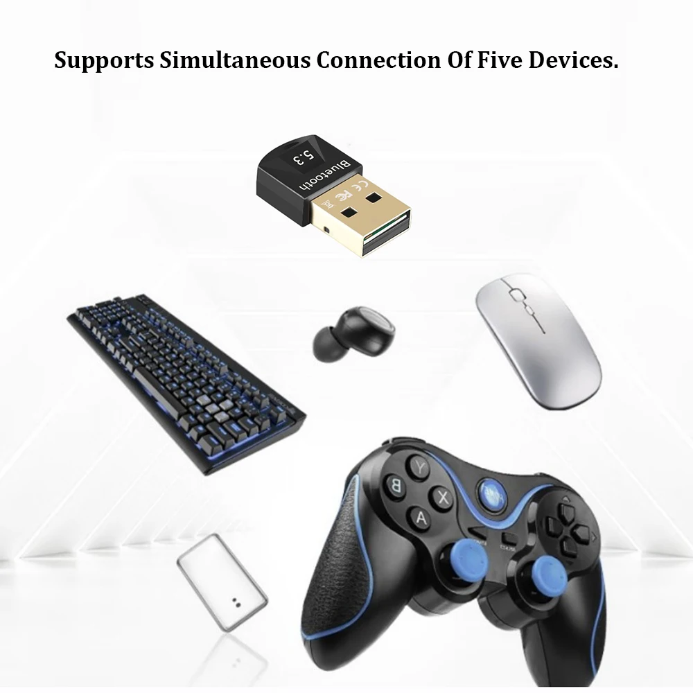 USB Bluetooth 5.3 5.0 Адаптер Dongle для ПК Спикер Беспроводная Мышь Клавиатура Музыка Аудио Приемник Передатчик On