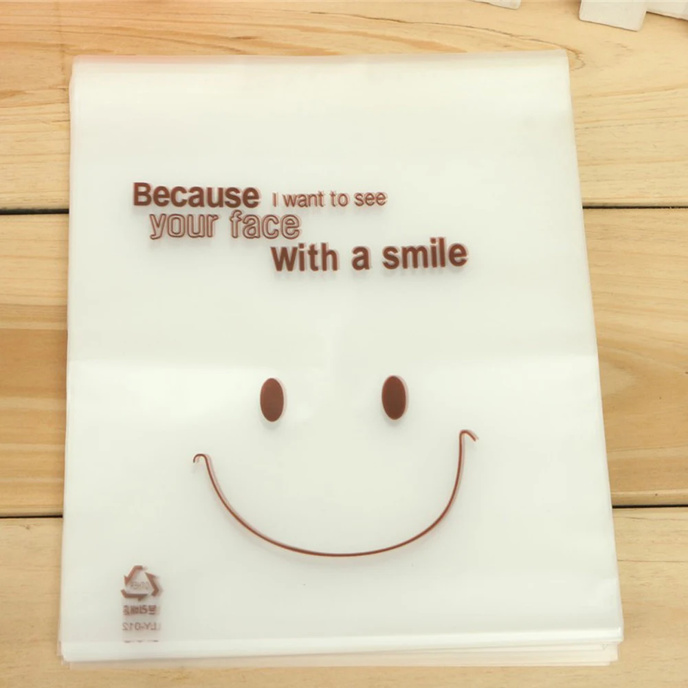 

100pcs Storage Cookie Store Handmade Smile Face Candies Toast Baking Portable Self Adhesive Packaging Bag