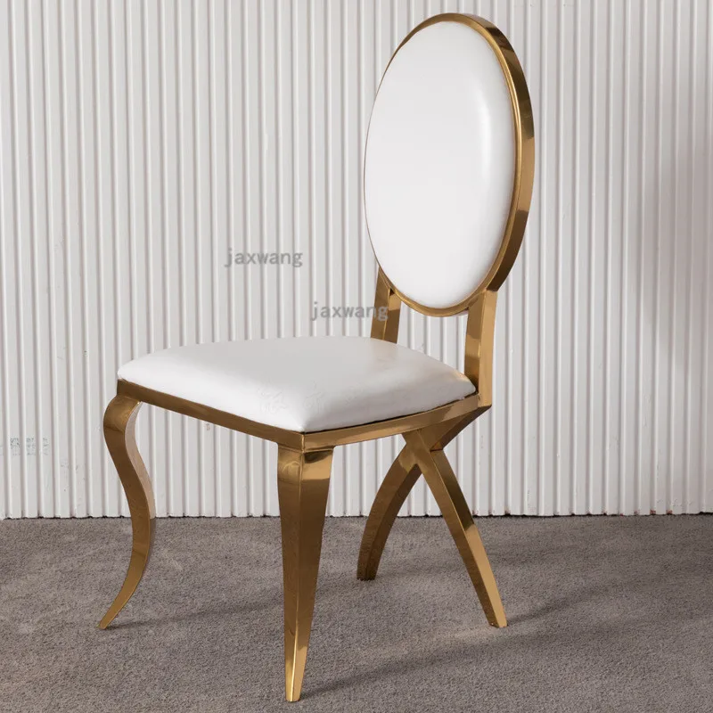 

Luxury Stainless Steel Dining Chairs Living Room Furniture Custom Leather Backrest Chair Hotel Negotiation Dining Room Chair