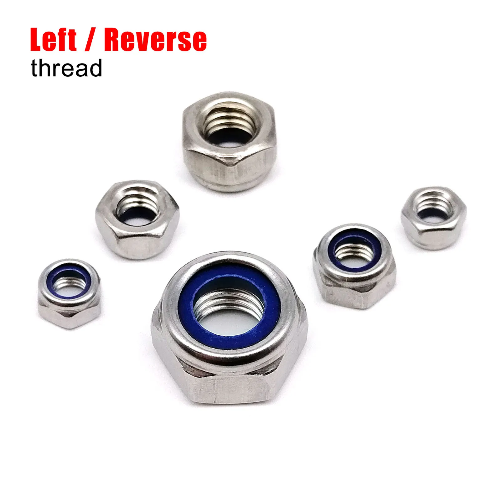 

M4 M5 M6 M8 M10 M12 M14 M16 304 A2 Stainless Steel Reverse Rotate Left Hand Thread Hex Nylon Insert Self Lock Nut Nylock Locknut
