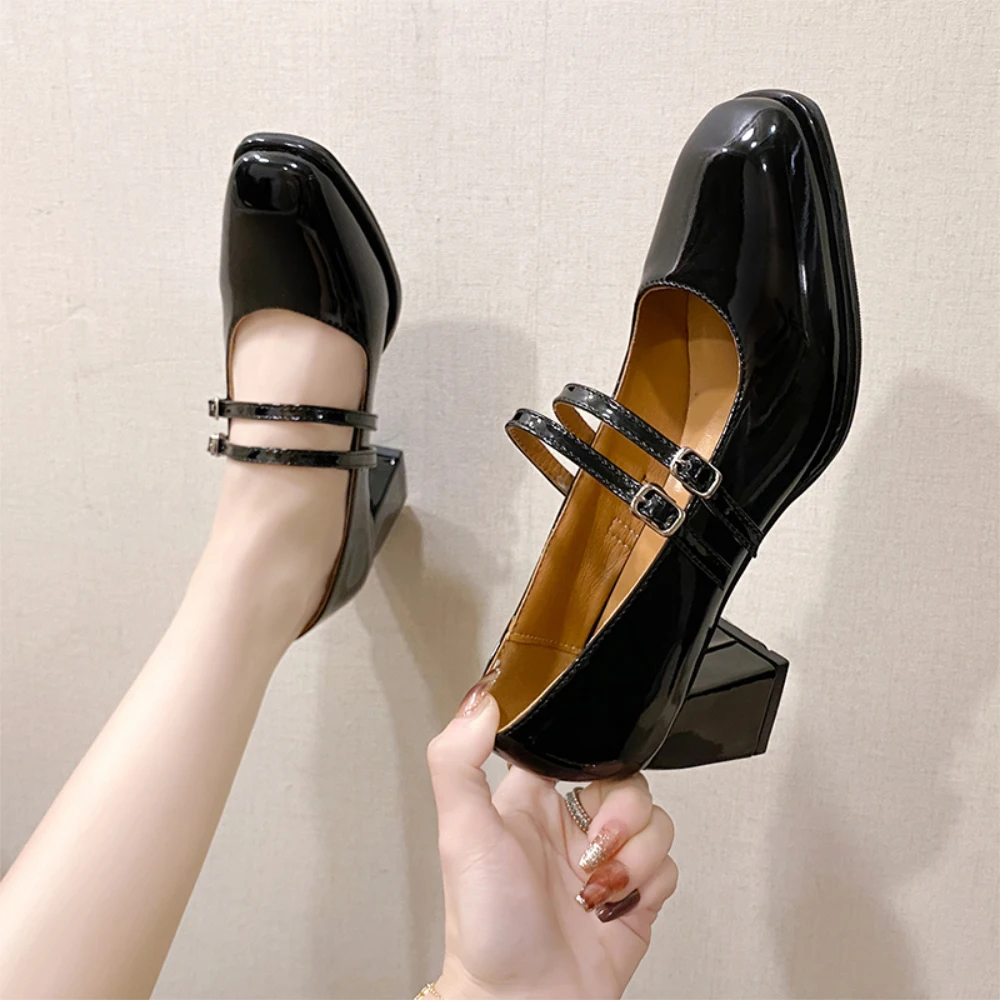 Retro Mary Jane shoes woman's head shallow mouth thick women single shoes assorted fairy wind late night shoes