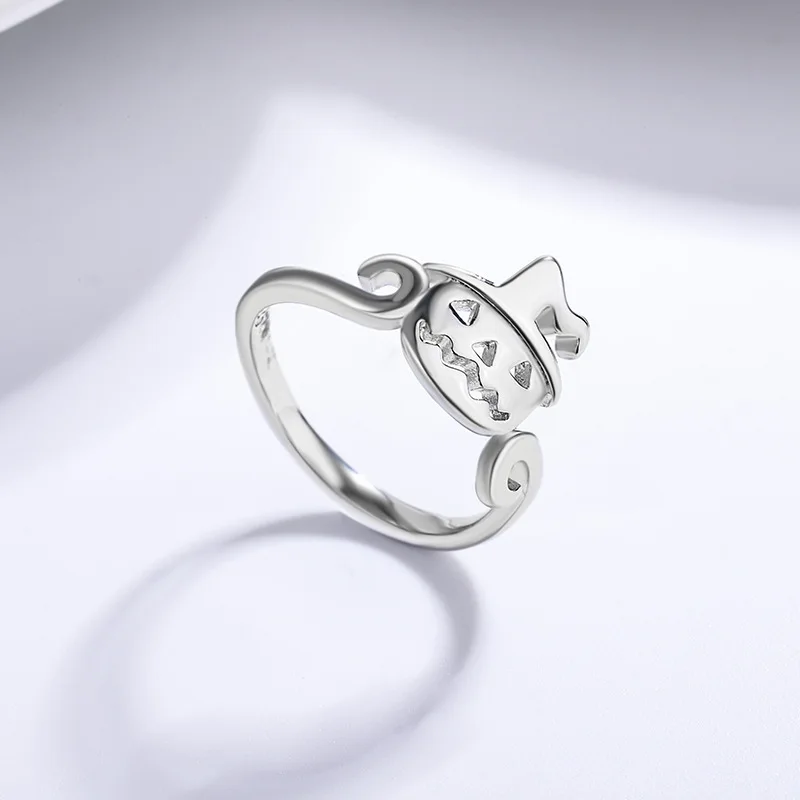 Кольцо женское из серебра 925 пробы на Хэллоуин с Тыквой и ведьмой