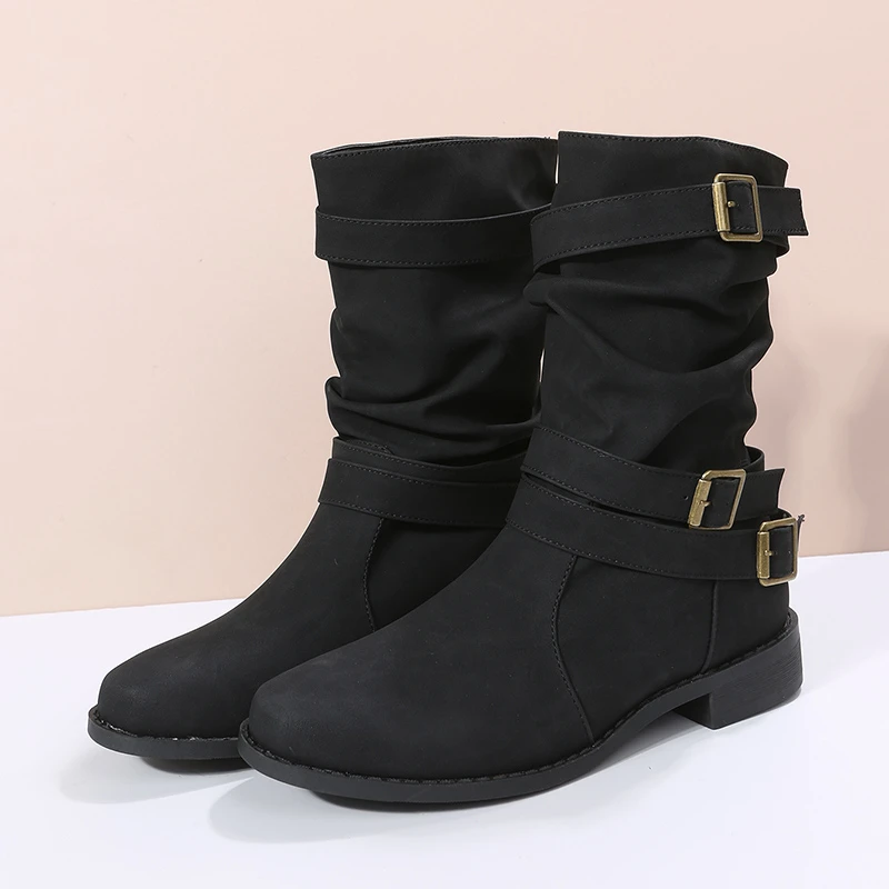 

Women Boots Fashion Casual Ladies Shoes Boots Buckle Boots High Heeled Snow Shoes for Femme Ladies Shoes Botas De Mujer goth