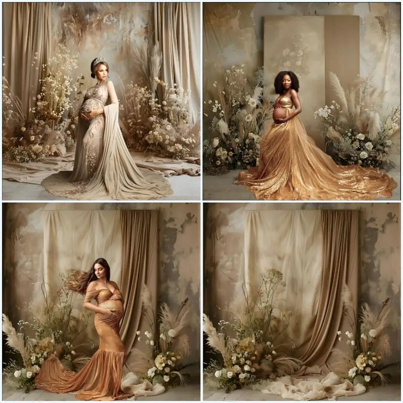 Мехофонд фон для фотосъемки бежевый коричневый бохо цветочный настенный