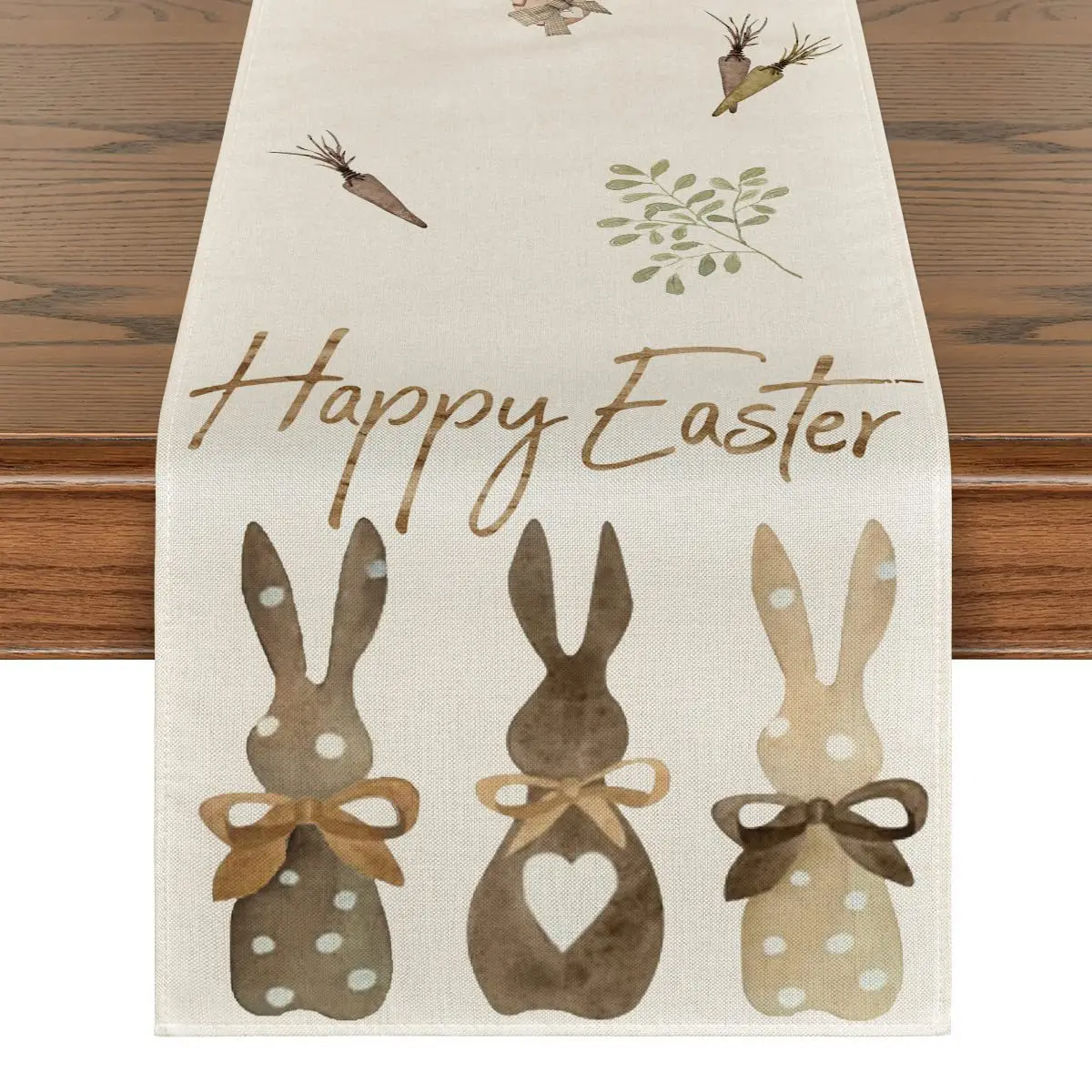 

Spring Summer Seasonal Holiday Kitchen Dining Table Decortion Carrots Rabbit Bunny Happy Easter Table Runner with Placemat,