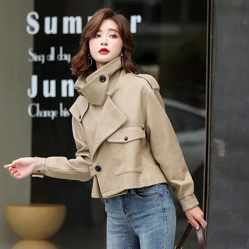 2021 spring and autumn women's simulation leather jacket new fashion leather bomber jacket ladies sheepskin jacket