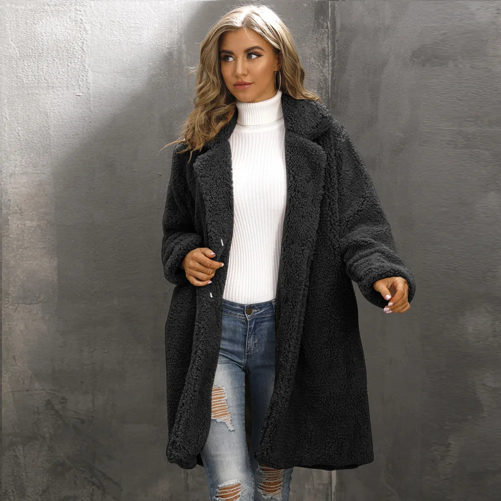 Women's Mid-Length Plush Coat Leather Fur Coat Autumn and Winter Imitation Fur Faux Fur Coat