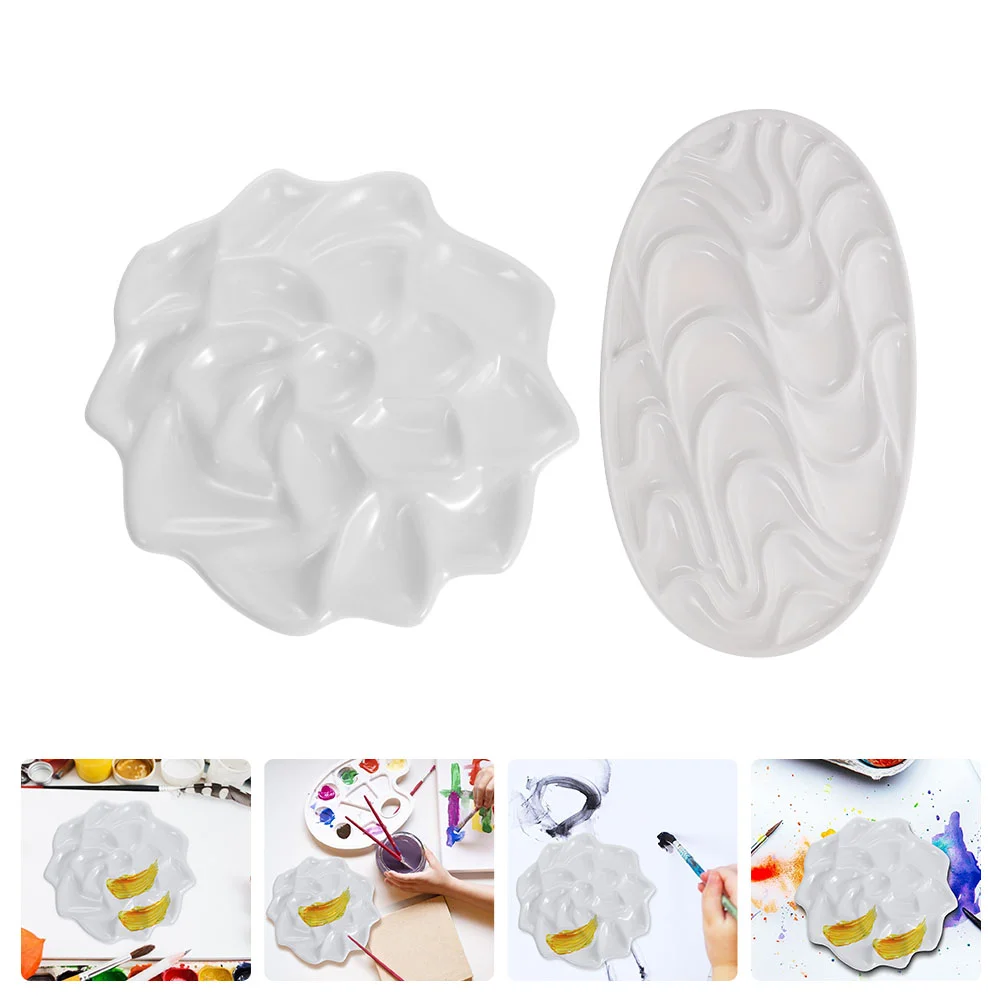 

2 Pcs Painting Supplies Practical Plate Pigment Plates Nail Palette Square Imitation Porcelain Calligraphy Tray Trays Polish