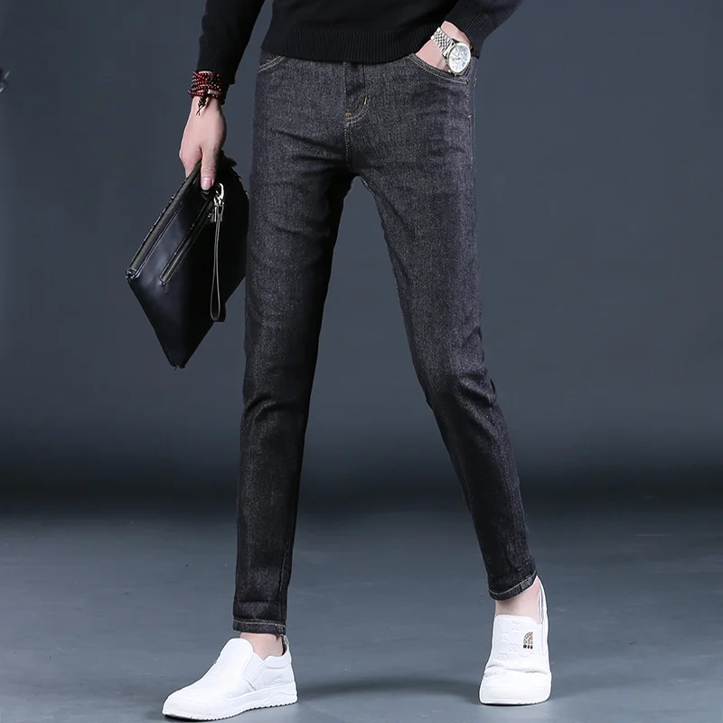 

Men Black Autumn Jeans Casual Slim Fit Straight Leg Pants Streetwear Fashion Pure Color Cotton Denim Trousers CP2106