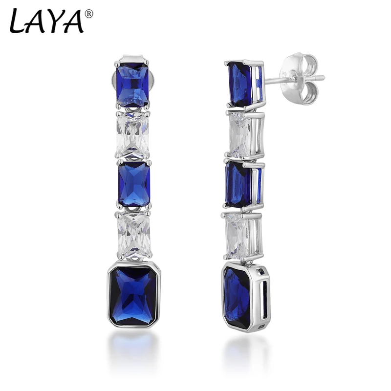 

LAYA 925 Sterling Silver Synthetic green Blue crystal Starement Earring For Women Wedding Luxury Original Modern Fine Jewelry