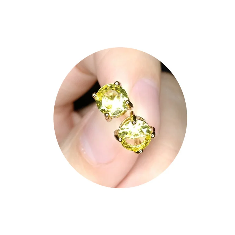 Brazilian Yellow Crystal Earrings Classic Four Claw Yellow Round Earrings Colorful Treasure Yellow Crystal Earrings