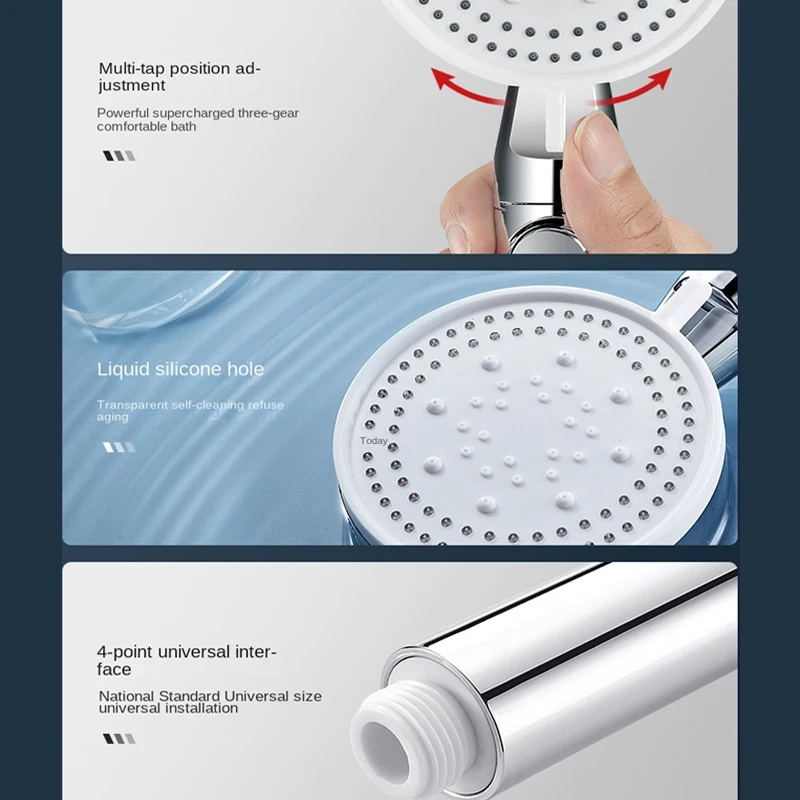 Душевая головка с экономией воды, 5 режимов, регулируемое высокое давление, однокнопочная остановка, ручной распылитель, аксессуары для ванной.