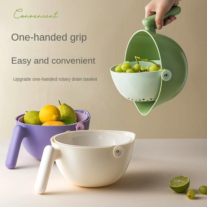 

Vegetable Washing Basin Lightweight Save Space Convenient Double Layer Durable Quick Drying Design Drain Basket Wear-resistant