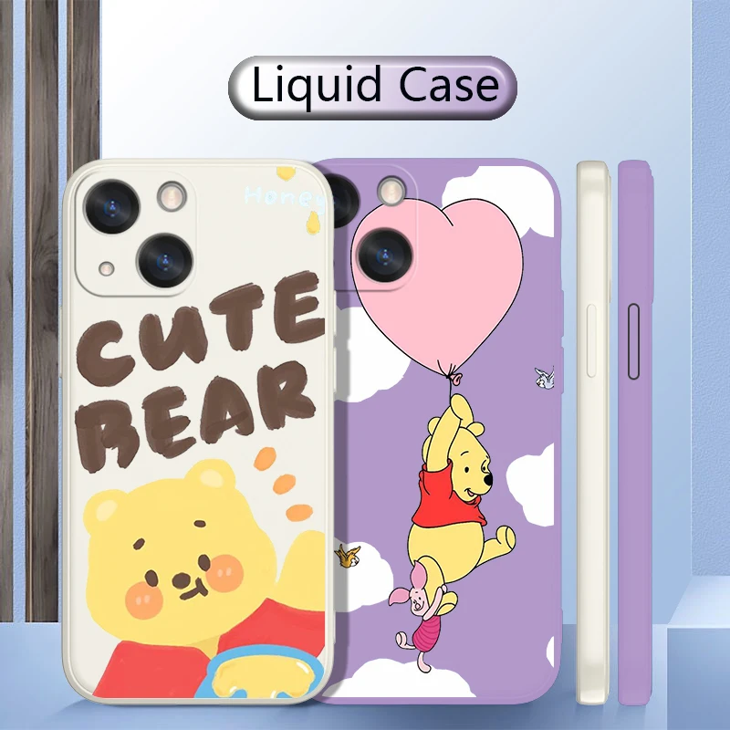 

Disney Teddy bear For iPhone 14 13 12 SE 11 XS XR X 8 7 Max Pro ProMax mini 2020 Plus Liquid Rope Shockproof Phone Case
