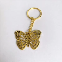 new fashion men 30mm keychain diy metal holder chain vintage butterfly 48x38mm antique gold color plated pendant gift
