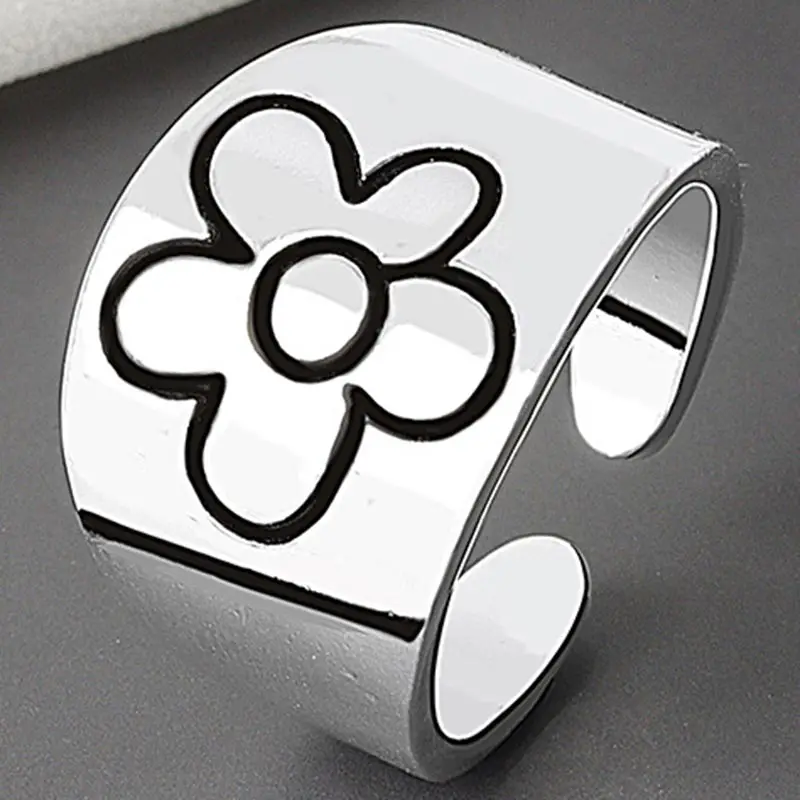 

Korean Fashion Carved Daisy Flower Adjustable Rings for Women Girl Simple Zinc Alloy Finger Jewelry Party Gifts Accessories