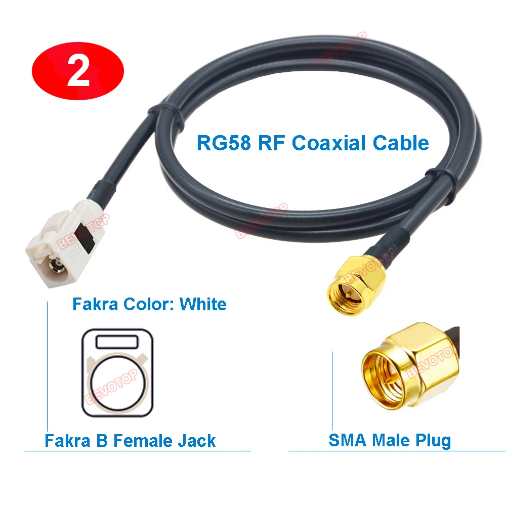 1 шт. перемычка Fakra to SMA RG58 белая Code B штекер/гнездовой разъем 50 Ом RG-58 косичка BEVOTOP