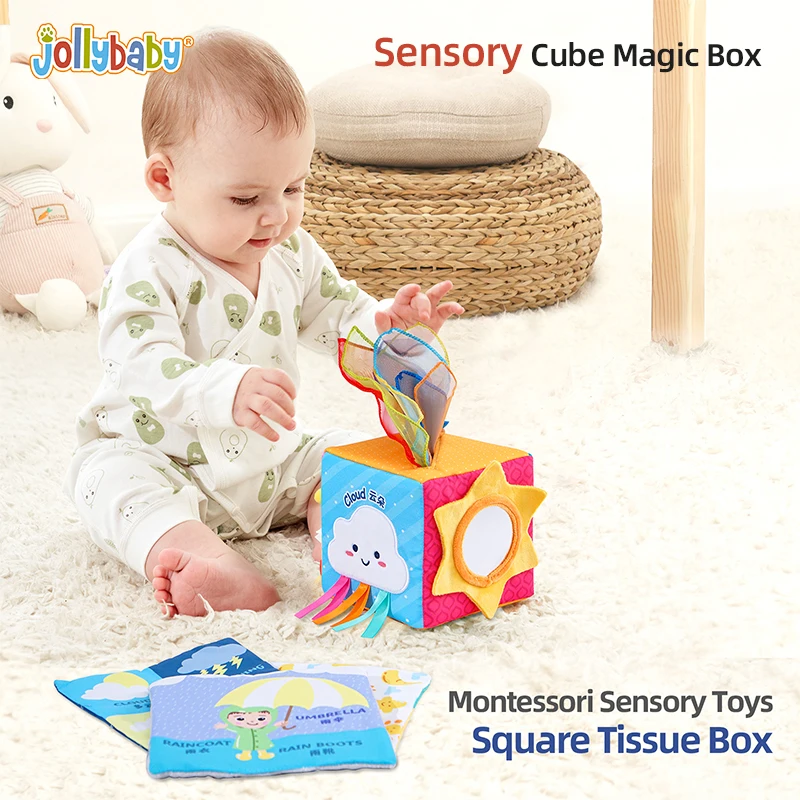 

Jollybaby детский куб коробка для салфеток Монтессори Детские сенсорные игрушки 6 месяцев Обучающие Мультяшные цифры и стимуляция погоды