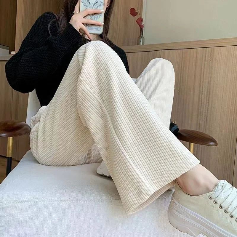 

Лидер продаж 2023, плотные теплые бархатные брюки, женские зимние повседневные вельветовые брюки с высокой талией и широкими штанинами, корейские свободные длинные прямые брюки