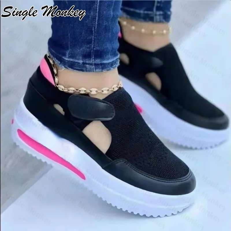 

Thick Platform Walking Sneakers Mesh Breathable Sport Women Shoes 2022 Summer Cozy Women Sandals Spring Soft Travel Shoes Mujer