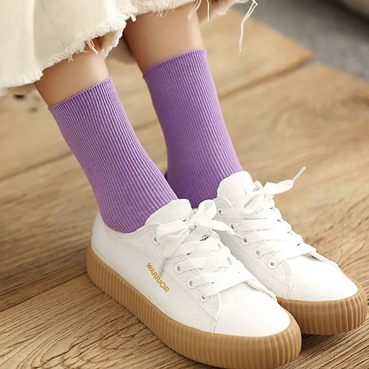 New  Color Harajuku Retro Women Lady Cotton Loose Socks Winter In Tube Korean Purple Blue Yellow Pink Designer Christmas Cute