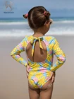 Слитный купальник Peachtan с круглым вырезом для женщин и девочек, детский купальник с открытой спиной, Женский монокини с цветочным принтом 2021, купальный костюм с длинными рукавами