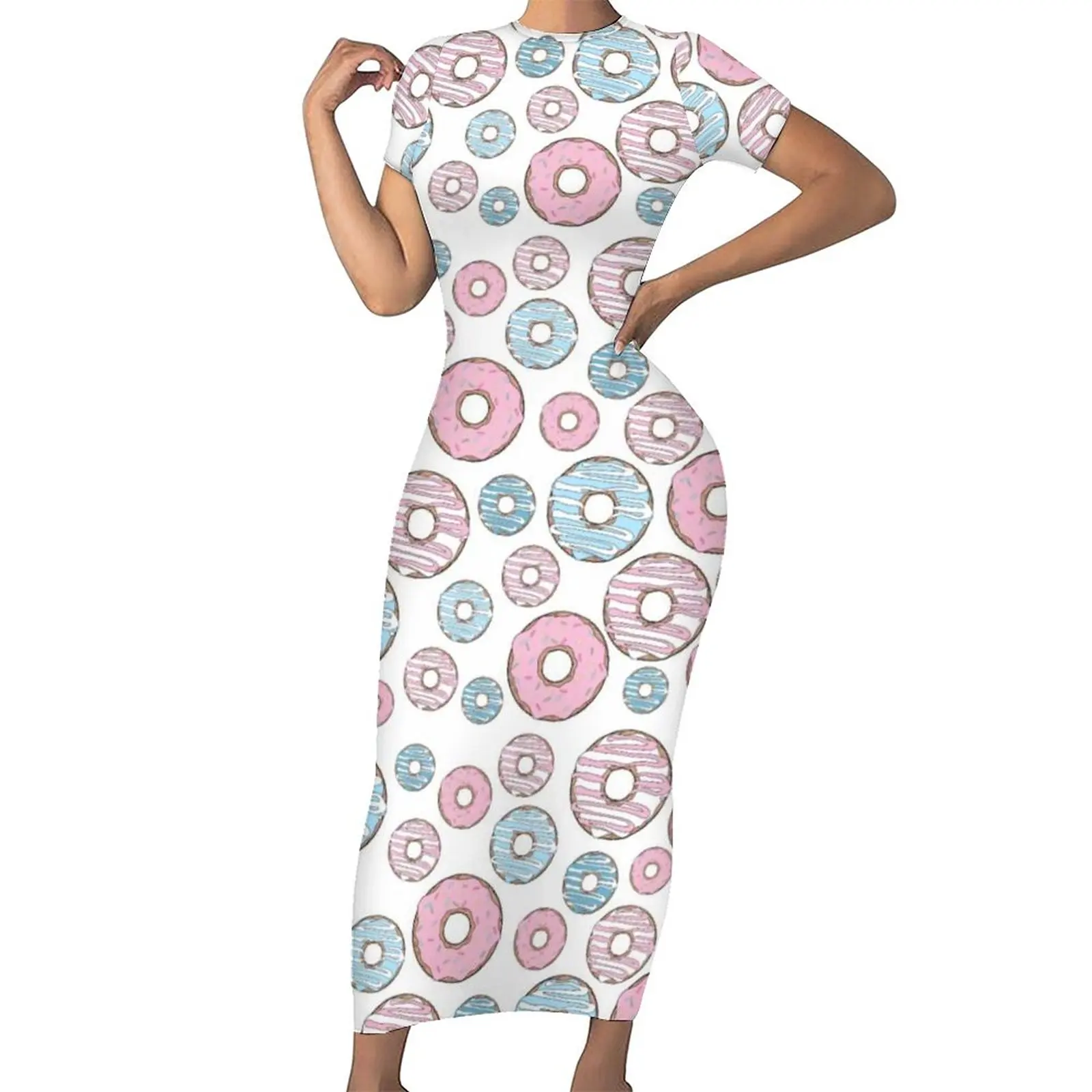 

Abstract Doughnut Dress Short Sleeve Sweet Food Print Street Fashion Maxi Dresses Kawaii Bodycon Dress Graphic Oversize Clothing