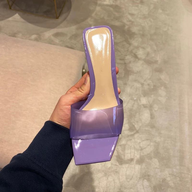 Women Sexy Clear Crystal High Heels Shoes 2023 Summer New Simple Slip on Shallow Mules Slippers Pumps Zapatos De Mujer Sandals