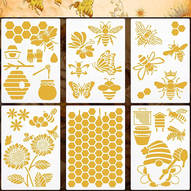 

6Pcs/Lot A4 Bee Sunflower Hive DIY Layering Stencils Wall Painting Scrapbook Coloring Embossing Album Decorative Template