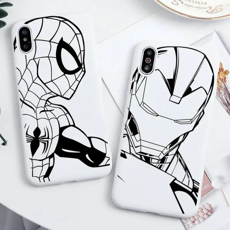 

Marvel Black and White Spider-Man Iron Man Phone Case For iphone 13 12 11 Pro Max Mini XS 8 7 6 6S Plus X SE 2020 XR cover