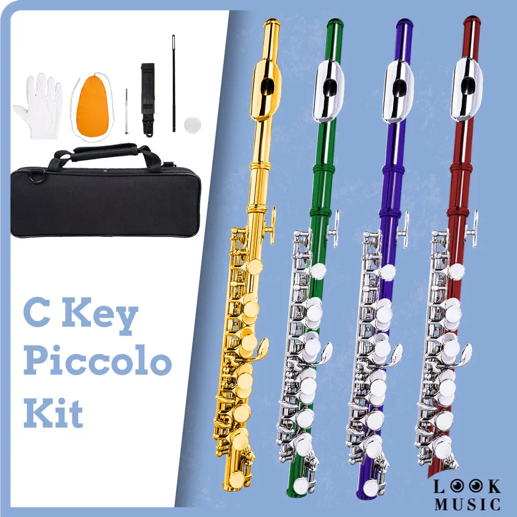Enlarge LOOK Piccolo Cupronickel Silver Plated C Key Tone 16 Holes Piccolo w/ Stick Case Screwdriver Gloves Woodwind Instruments