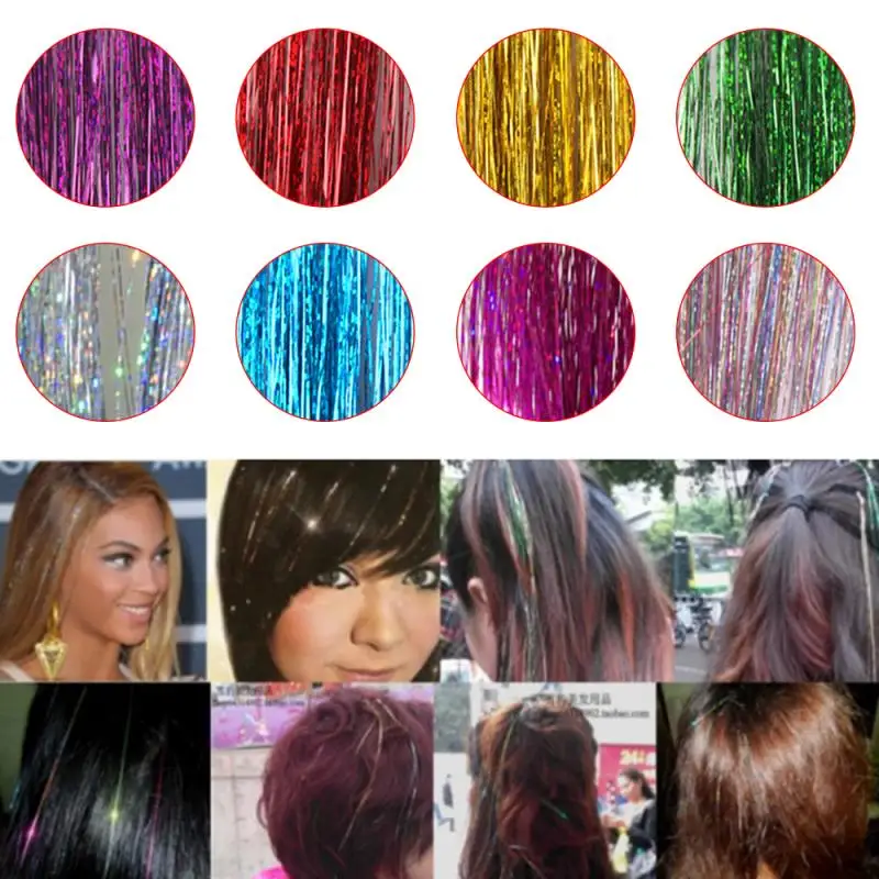

1 Bags Hair Tinsel Sparkle Glitter Rainbow Silk Hair Extensions False Hair Strands Party Accessories For Girls Braiding Headdres