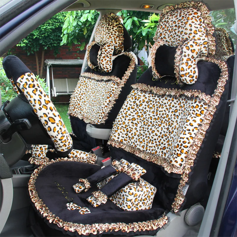 Leopard Print Lace Car Seat Covers Universal Short Plush Winter Auto Seat Covers Sets for Women Interior Accessories 19pcs Leopard Print Lace Car Seat Covers Universal Short Plush Winter Auto Seat Covers Sets for Women Interior Accessories 19pcs