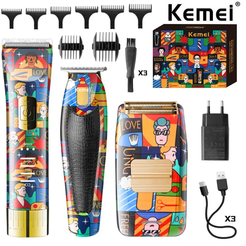 Kemei Original Combo Kit Electric Hair Trimmer For Men Beard Hair Clipper Rechargeable Shaver Haircut Machine For Barber/Home