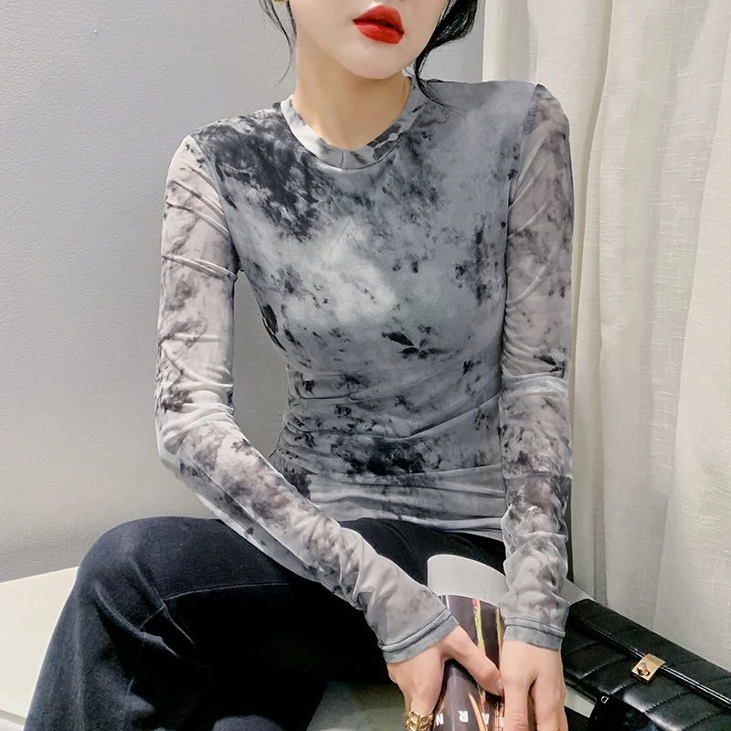 

Футболка женская сетчатая в европейском стиле, Y2k, BPy9377