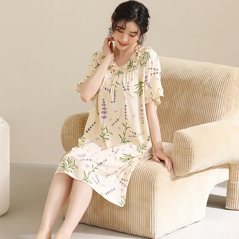Newest Summer M-5XL Cotton Nightgown Ladies Sleepwear Girls Gift Short Sleeve Round Neck Nightdress