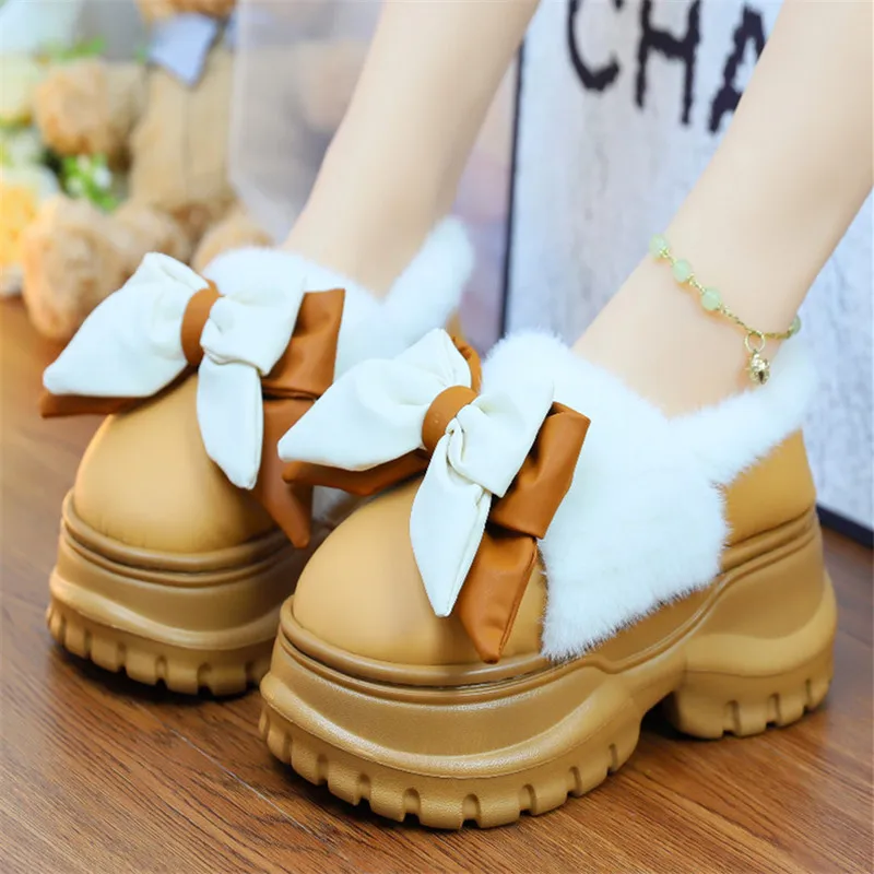 Лоферы с бантом женская обувь на меху повседневные женские кроссовки платформе