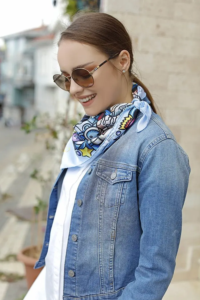 

WOMEN SCARF BANDANA ACCESSORIES GIFT COLORFUL TWİLL SCARF SHAWL SPACE